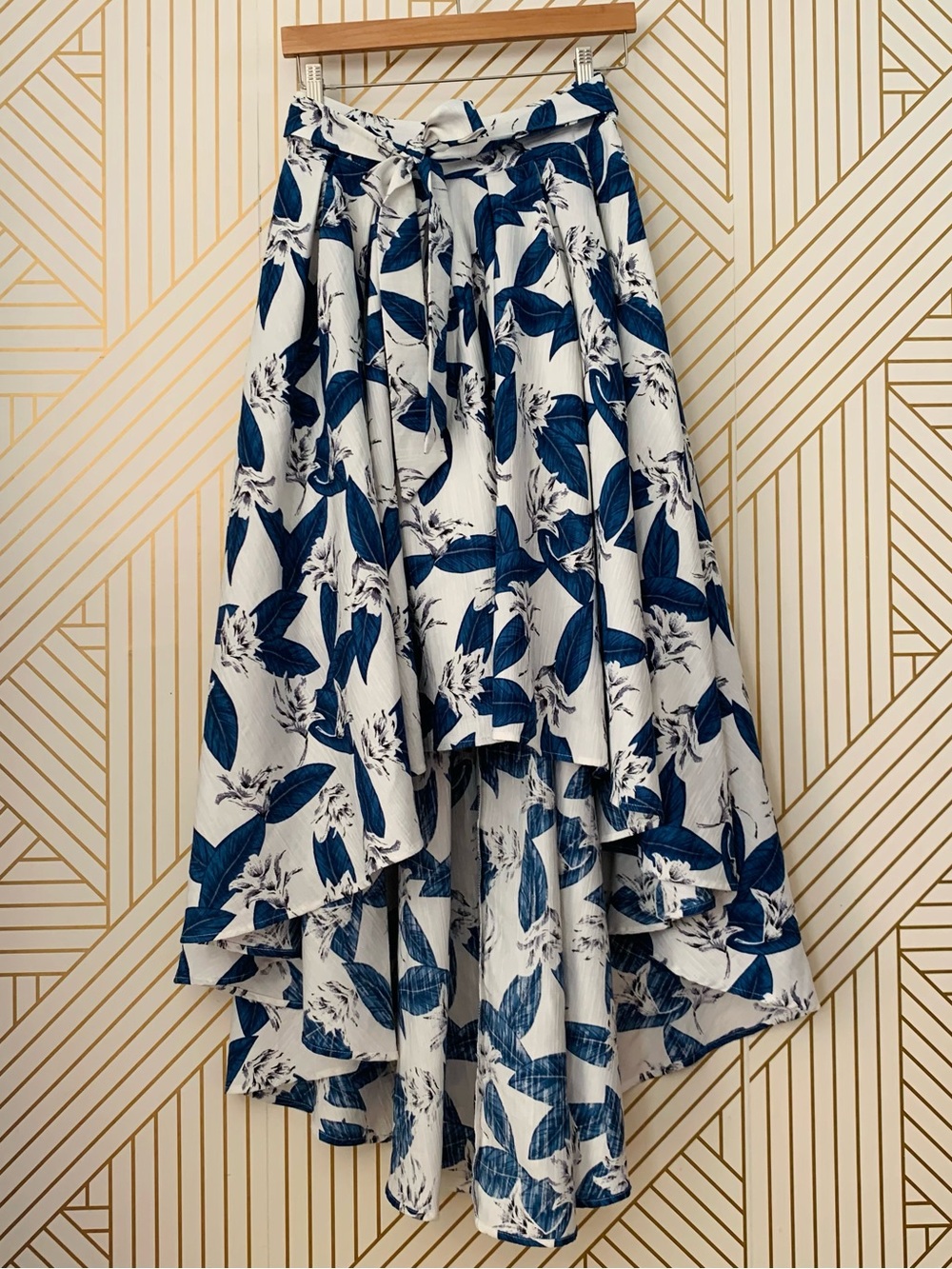 Gracia Floral Skirt Belted High Low fully lined tulle petticoat Blue White S